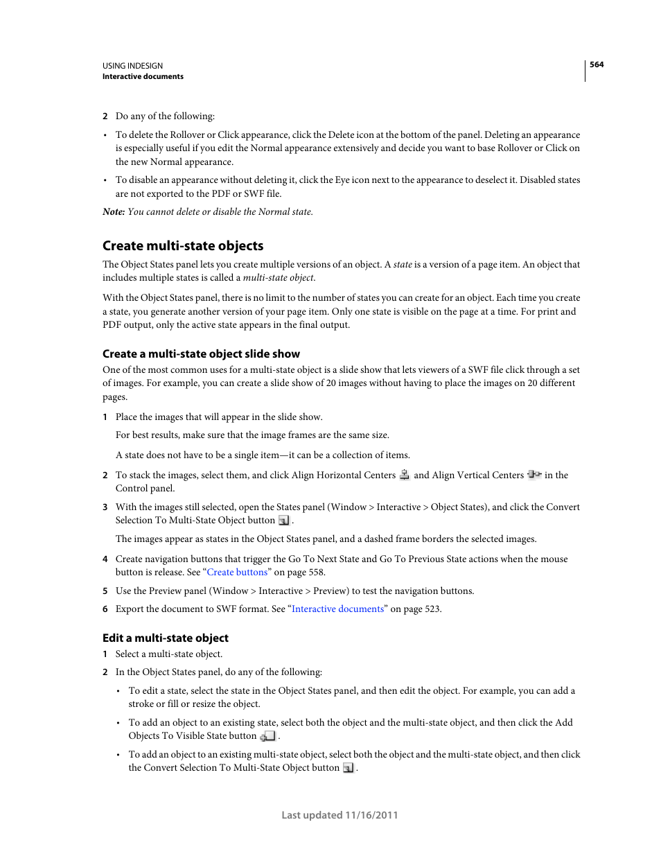 Create multi-state objects, Create a multi-state object slide show, Edit a multi-state object | Adobe InDesign CS5 User Manual | Page 570 / 710