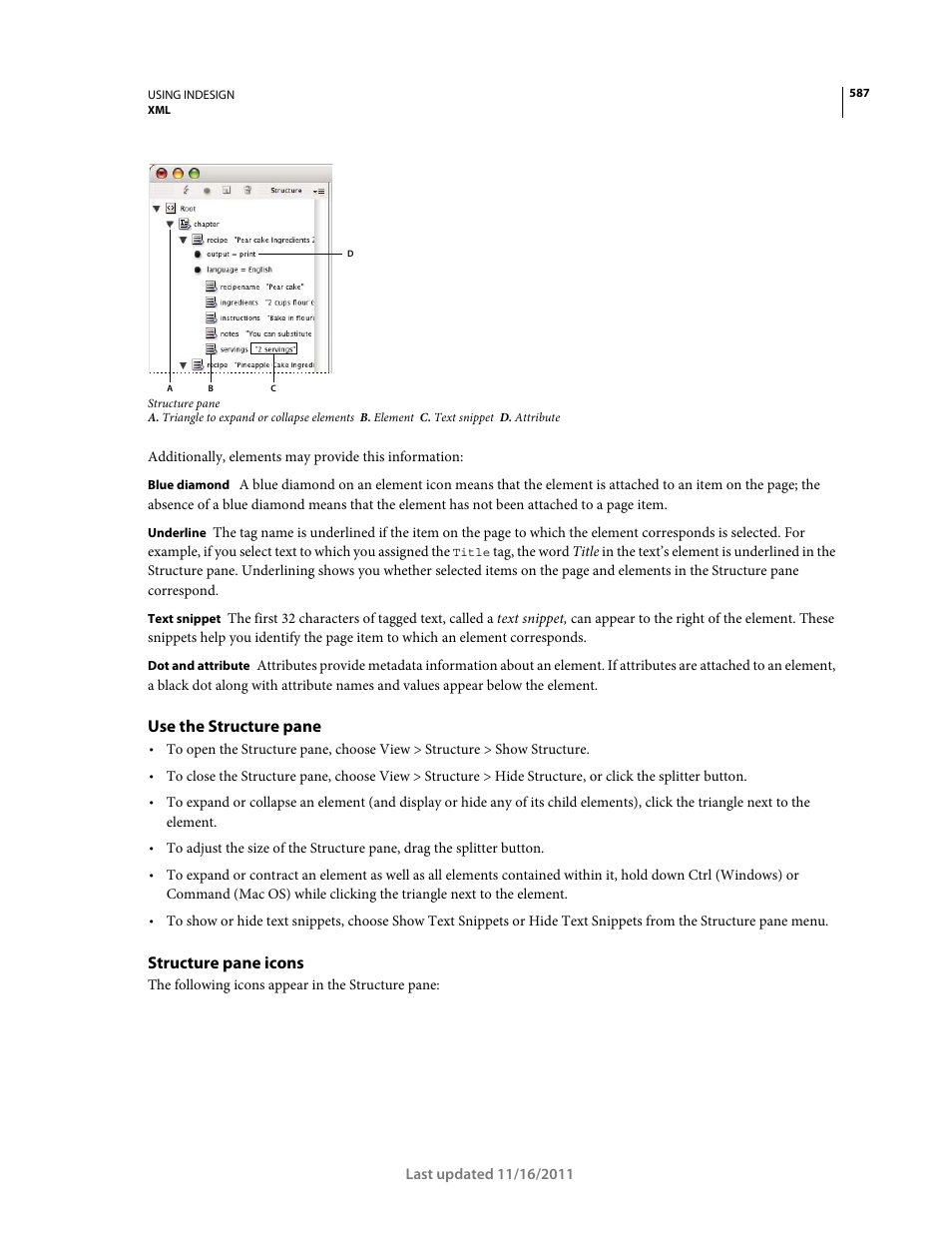 Use the structure pane, Structure pane icons | Adobe InDesign CS5 User Manual | Page 593 / 710