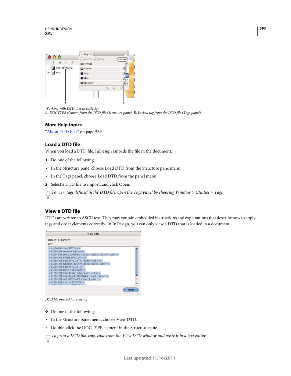 Load a dtd file, View a dtd file | Adobe InDesign CS5 User Manual | Page 599 / 710