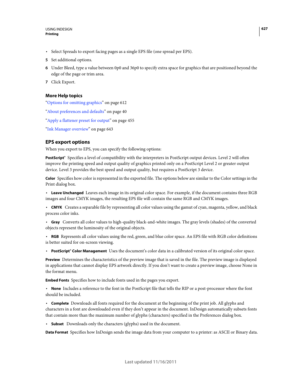 Eps export options | Adobe InDesign CS5 User Manual | Page 633 / 710