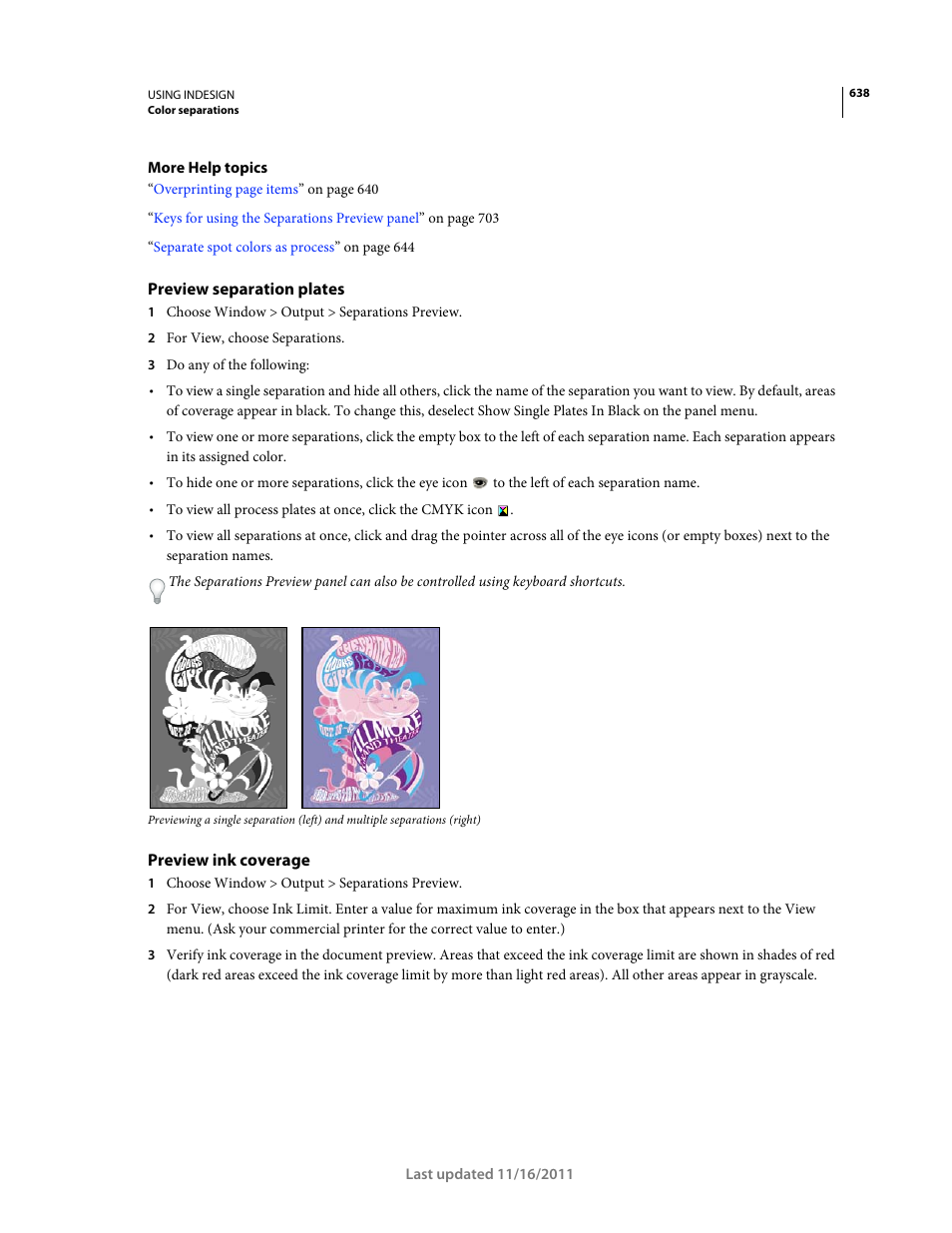 Preview separation plates, Preview ink coverage | Adobe InDesign CS5 User Manual | Page 644 / 710