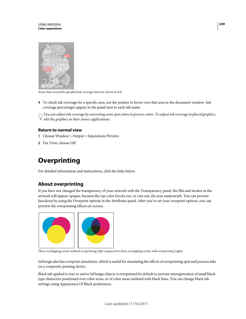 Return to normal view, Overprinting, About overprinting | Adobe InDesign CS5 User Manual | Page 645 / 710