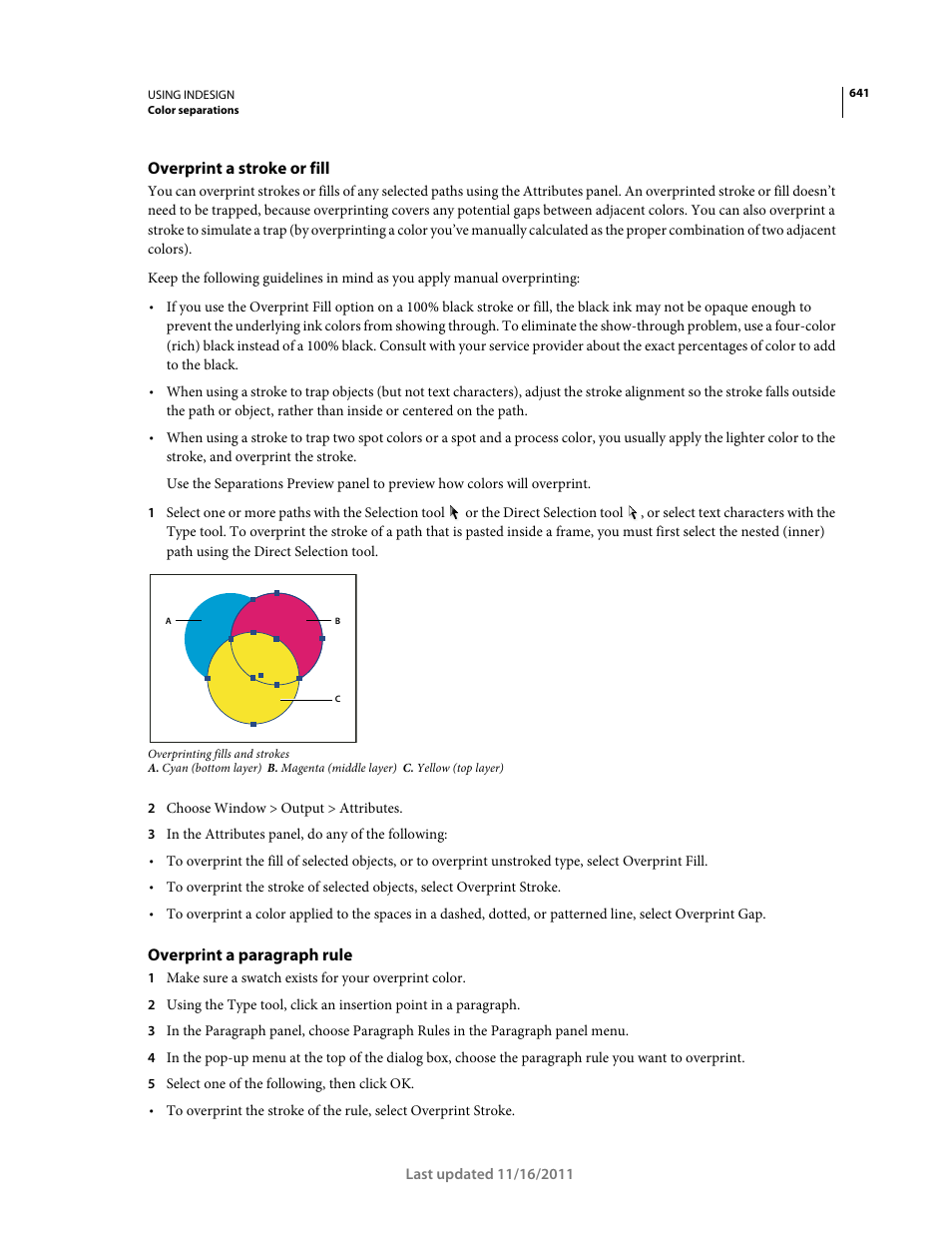 Overprint a stroke or fill, Overprint a paragraph rule | Adobe InDesign CS5 User Manual | Page 647 / 710