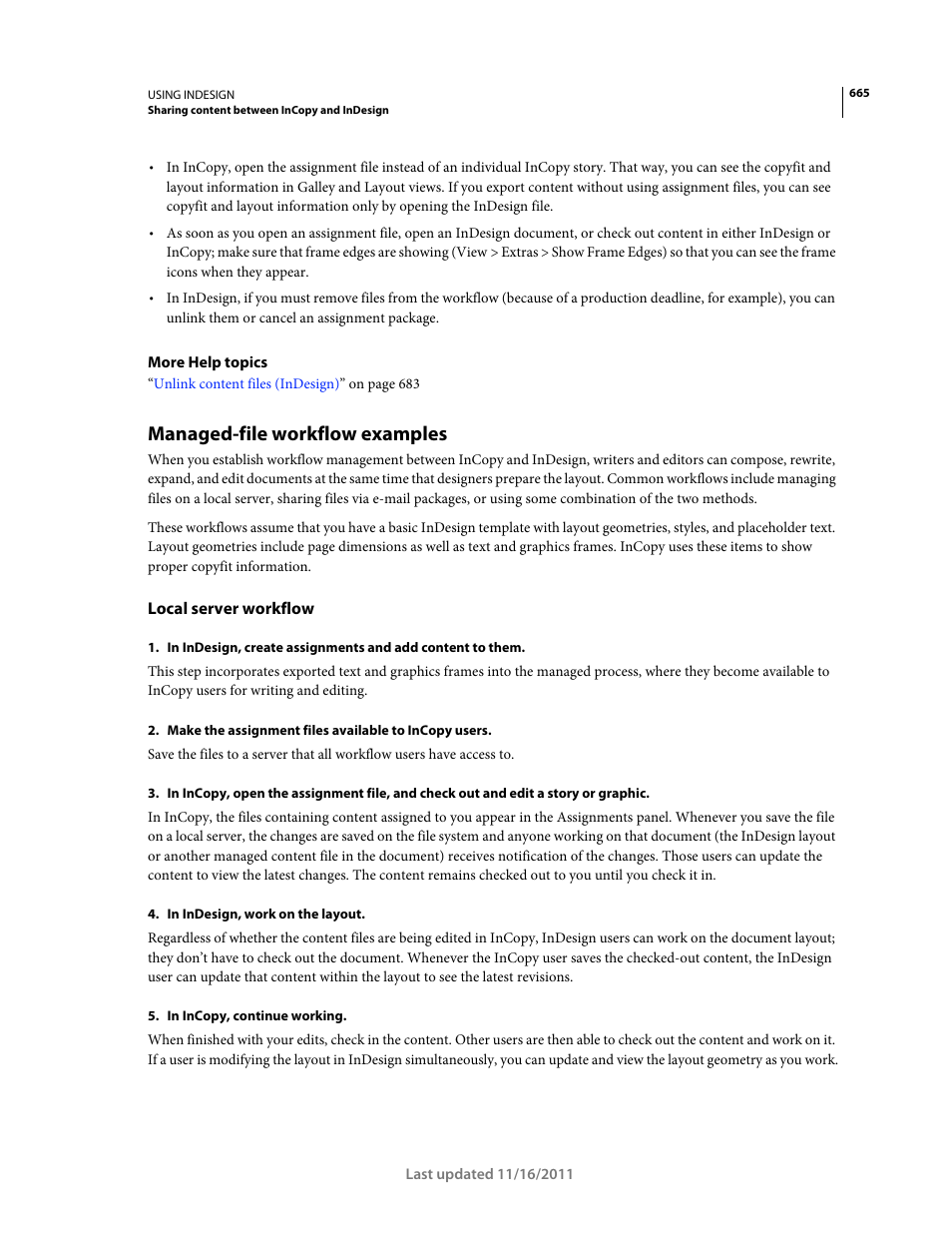 Managed-file workflow examples, Local server workflow | Adobe InDesign CS5 User Manual | Page 671 / 710