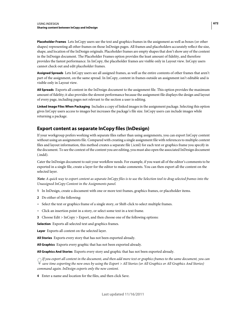 Export content as separate incopy files (indesign) | Adobe InDesign CS5 User Manual | Page 678 / 710