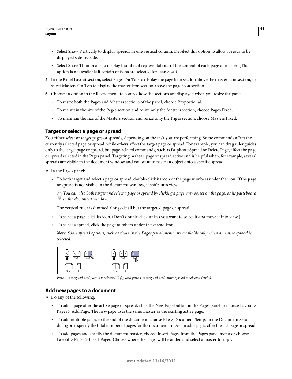 Target or select a page or spread, Add new pages to a document | Adobe InDesign CS5 User Manual | Page 69 / 710