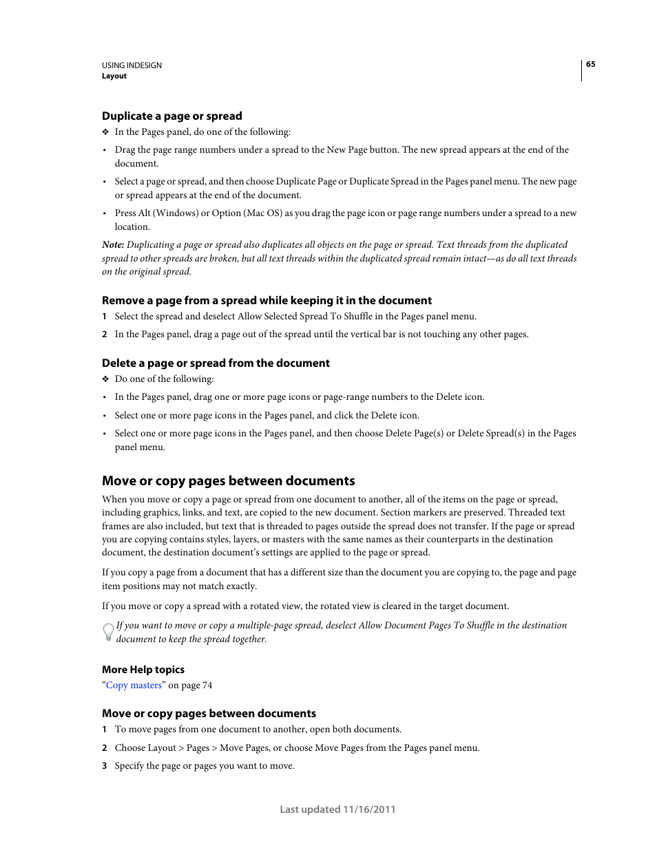 Move or copy pages between documents | Adobe InDesign CS5 User Manual | Page 71 / 710