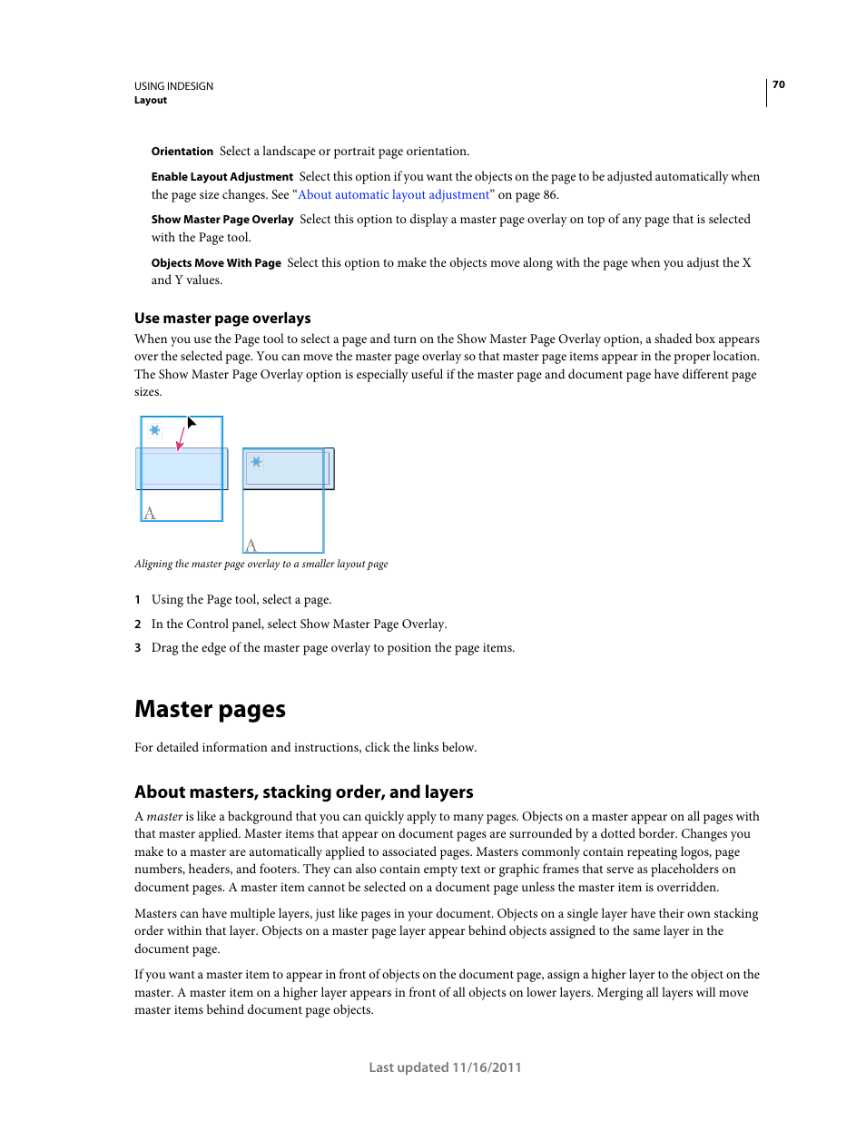 About masters, stacking order, and layers, Master pages | Adobe InDesign CS5 User Manual | Page 76 / 710