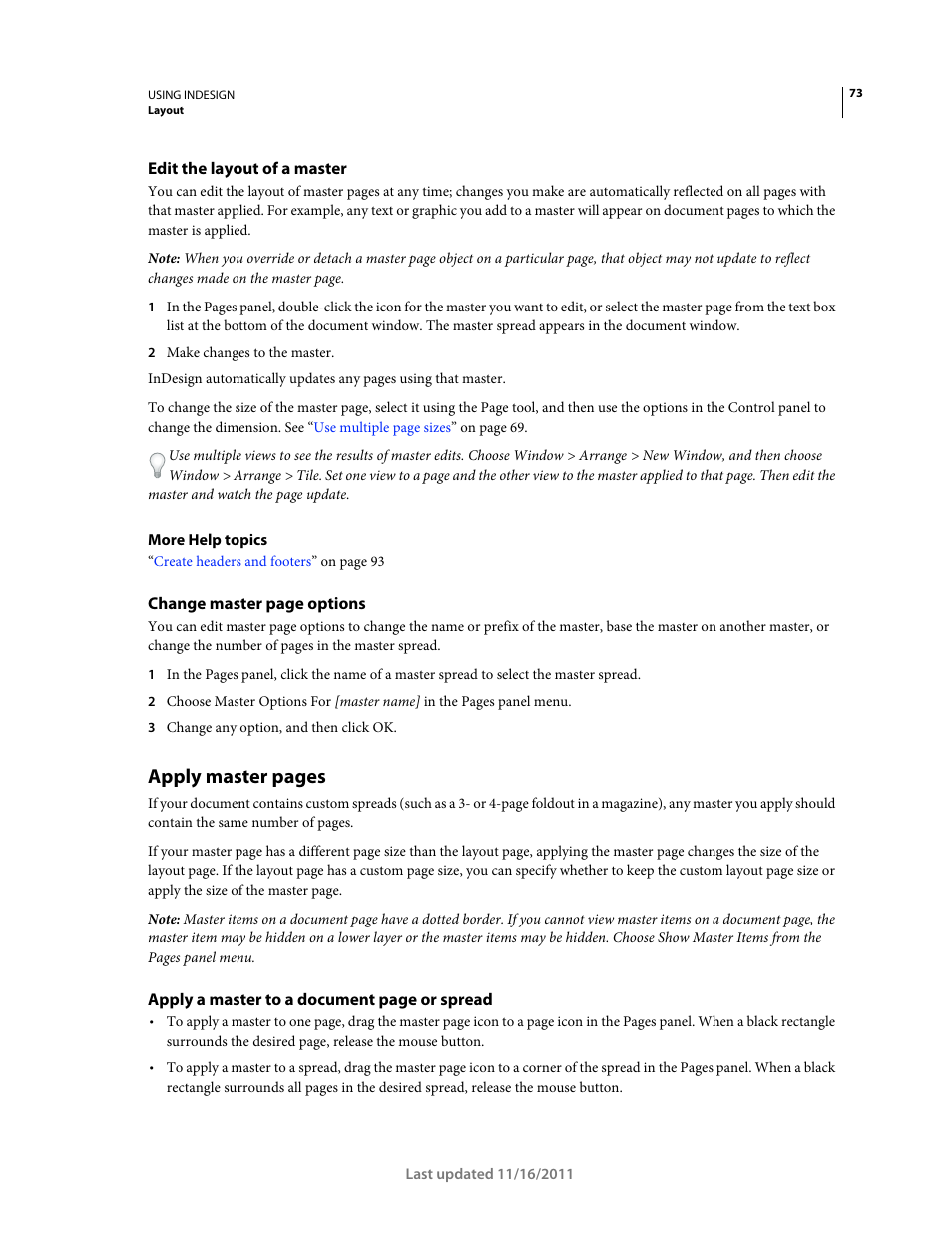 Edit the layout of a master, Apply master pages | Adobe InDesign CS5 User Manual | Page 79 / 710