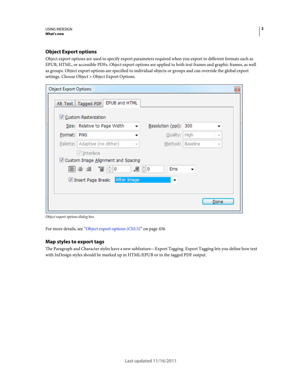 Object export options, Map styles to export tags | Adobe InDesign CS5 User Manual | Page 8 / 710