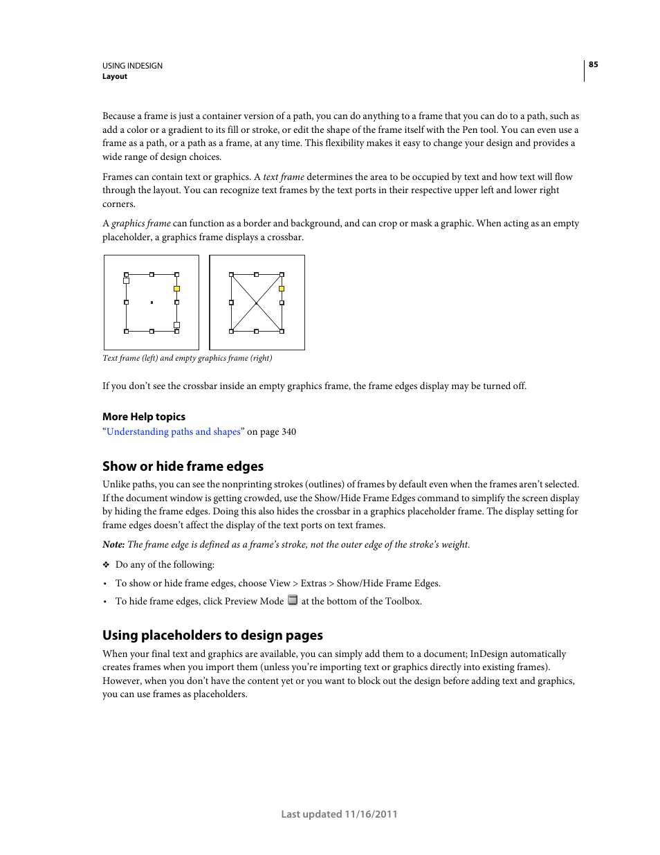 Show or hide frame edges, Using placeholders to design pages | Adobe InDesign CS5 User Manual | Page 91 / 710