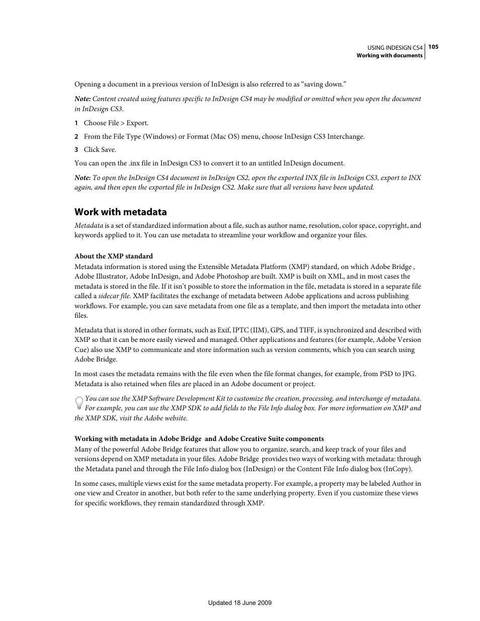 Work with metadata | Adobe InDesign CS4 User Manual | Page 113 / 717