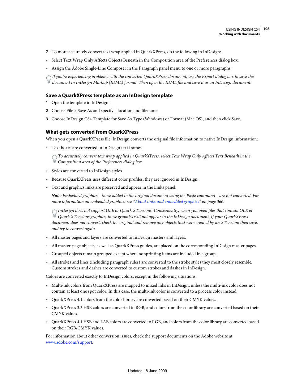 What gets converted from quarkxpress | Adobe InDesign CS4 User Manual | Page 116 / 717