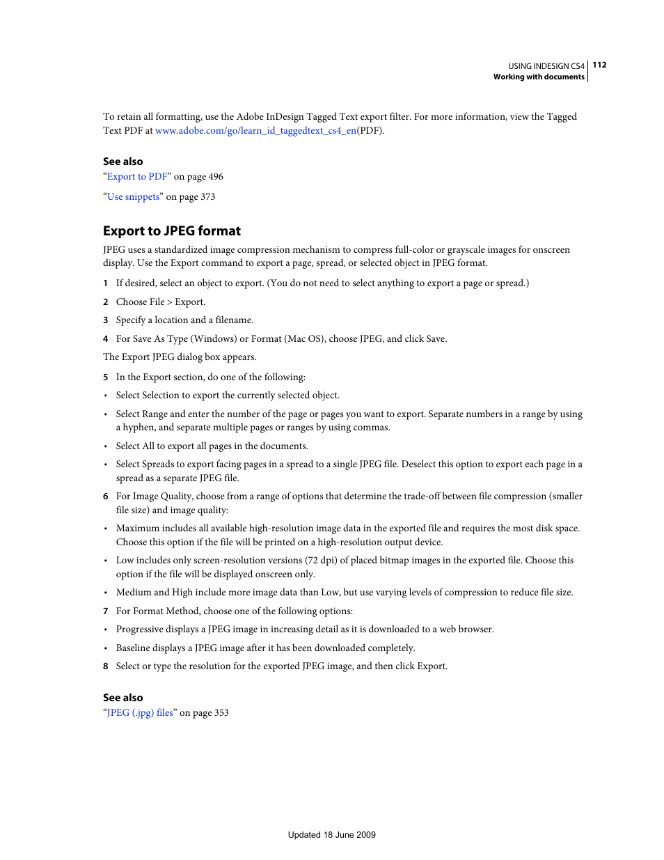 Export to jpeg format | Adobe InDesign CS4 User Manual | Page 120 / 717