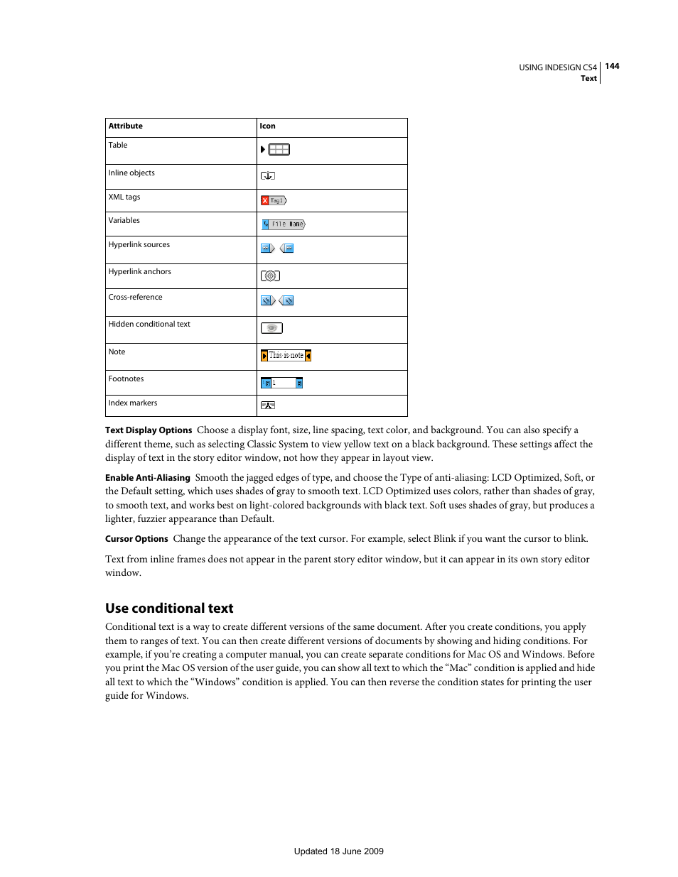 Use conditional text, Automatically in your layout. see | Adobe InDesign CS4 User Manual | Page 152 / 717