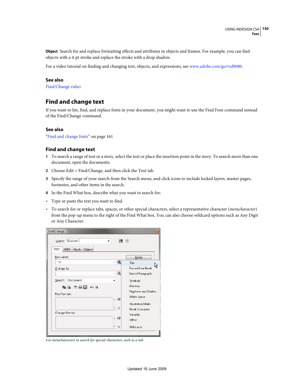 Find and change text | Adobe InDesign CS4 User Manual | Page 158 / 717