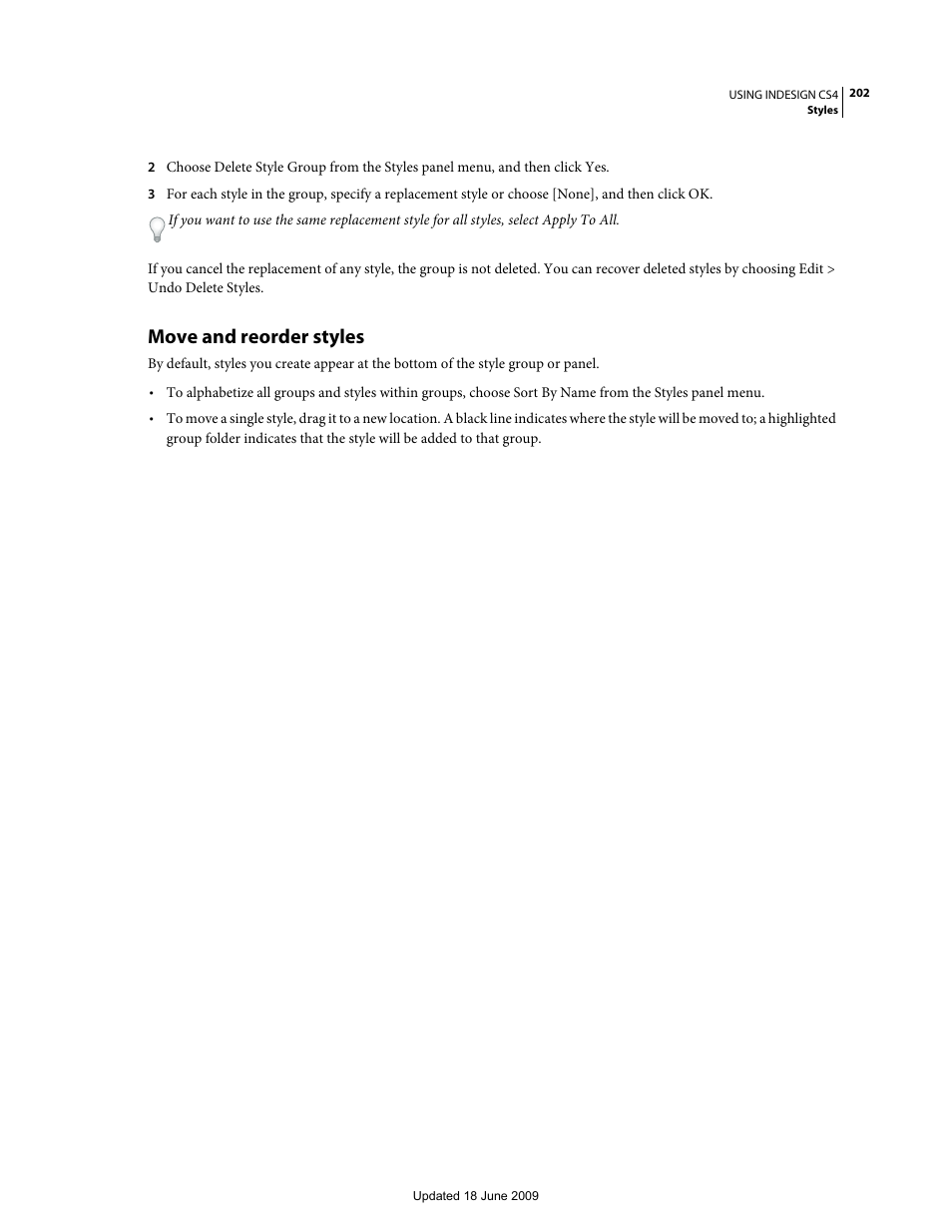 Move and reorder styles | Adobe InDesign CS4 User Manual | Page 210 / 717