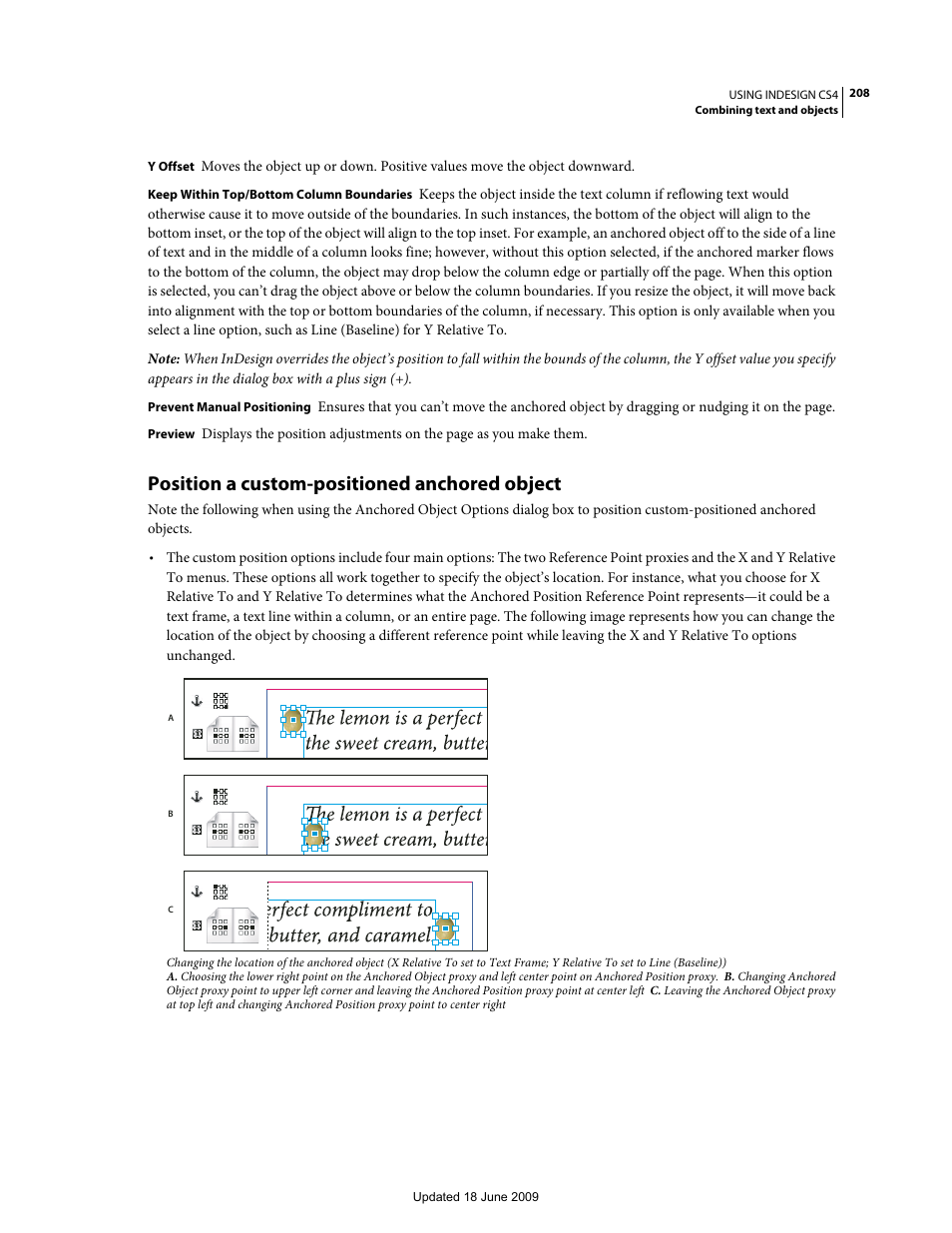Position a custom-positioned anchored object | Adobe InDesign CS4 User Manual | Page 216 / 717