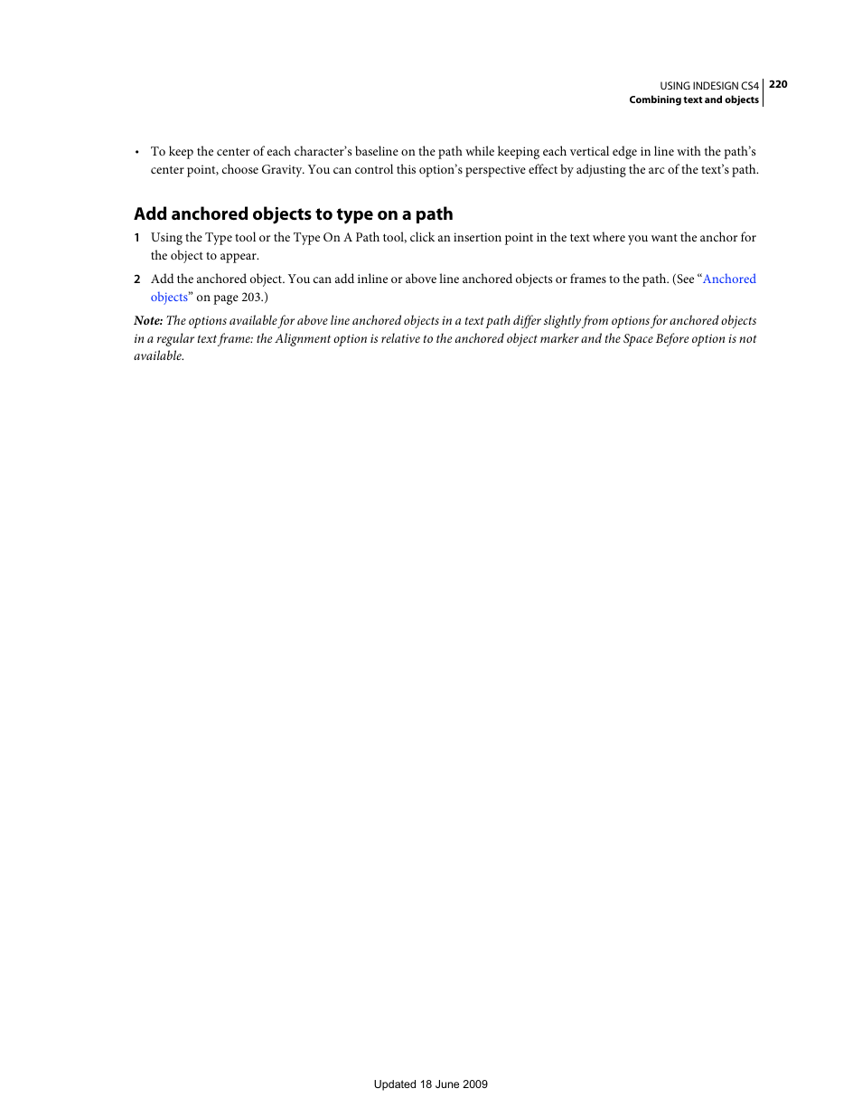 Add anchored objects to type on a path, Add anchored objects to type on a, Path | Adobe InDesign CS4 User Manual | Page 228 / 717