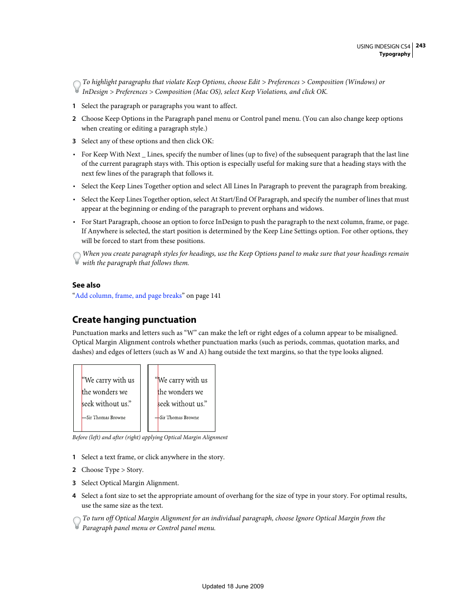 Create hanging punctuation | Adobe InDesign CS4 User Manual | Page 251 / 717