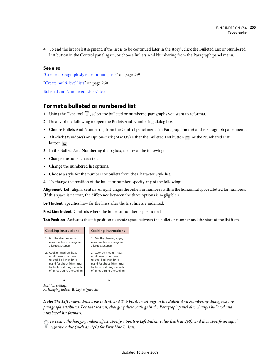 Format a bulleted or numbered list | Adobe InDesign CS4 User Manual | Page 263 / 717