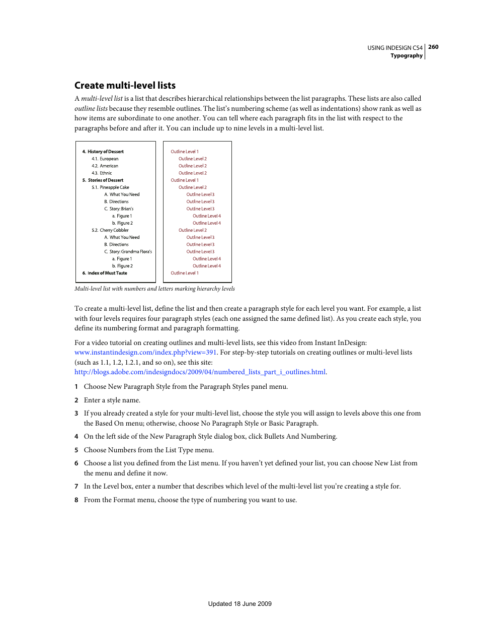 Create multi-level lists | Adobe InDesign CS4 User Manual | Page 268 / 717