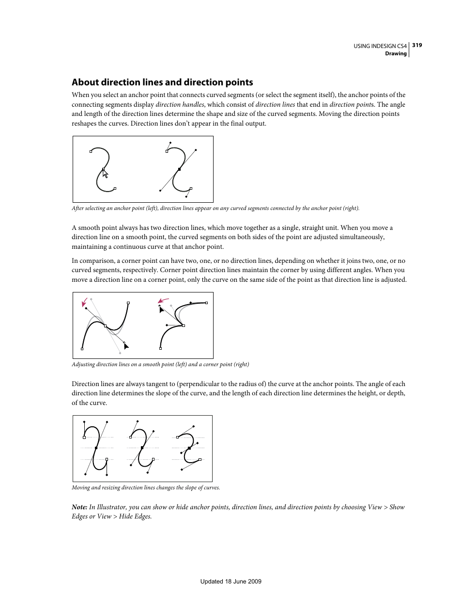 About direction lines and direction points | Adobe InDesign CS4 User Manual | Page 327 / 717
