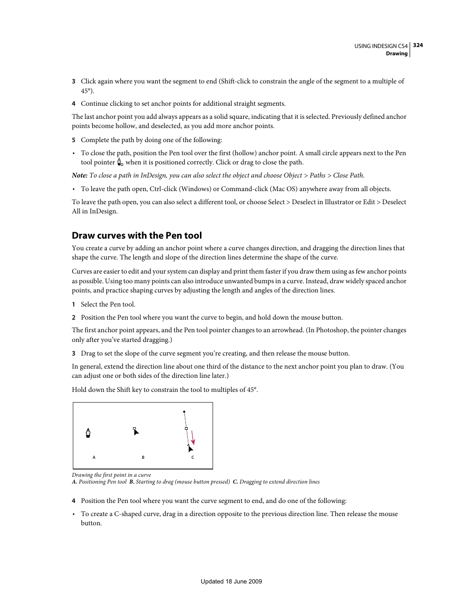 Draw curves with the pen tool | Adobe InDesign CS4 User Manual | Page 332 / 717