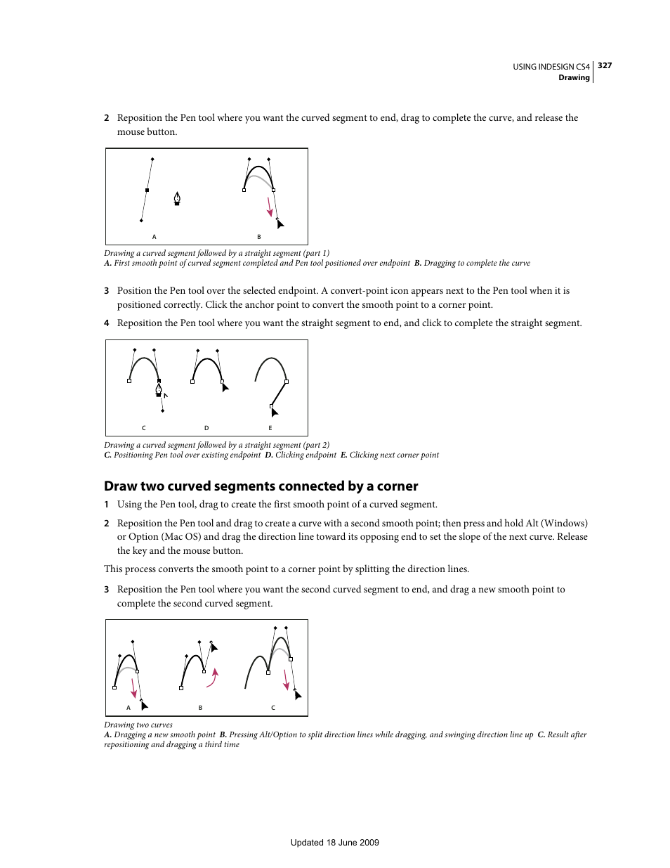 Draw two curved segments connected by a corner | Adobe InDesign CS4 User Manual | Page 335 / 717