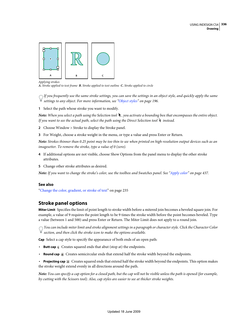 Stroke panel options | Adobe InDesign CS4 User Manual | Page 344 / 717