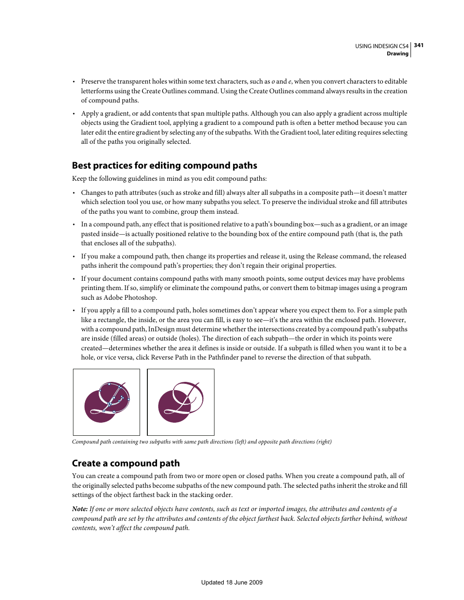 Best practices for editing compound paths, Create a compound path | Adobe InDesign CS4 User Manual | Page 349 / 717