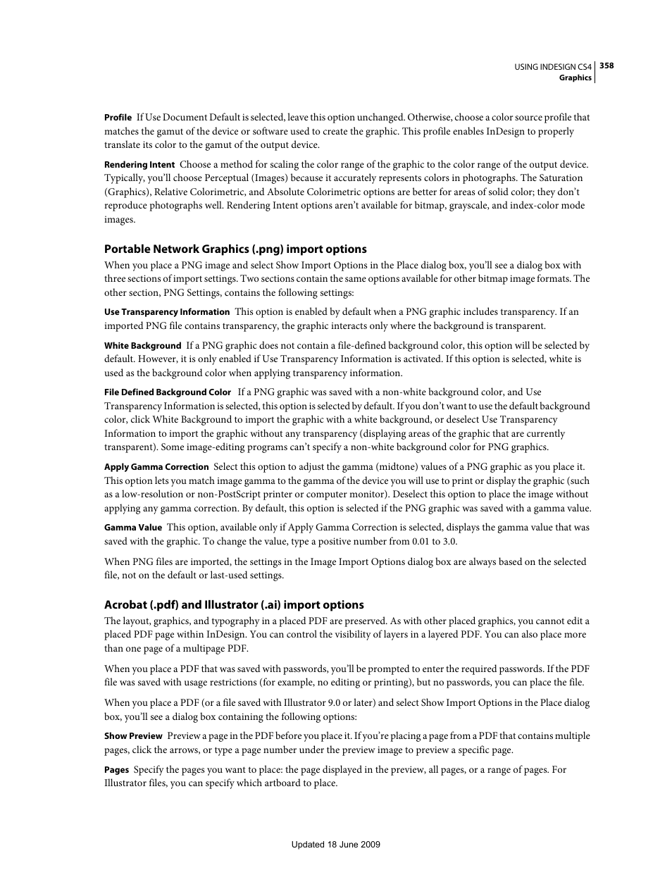 Portable network graphics (.png) import options | Adobe InDesign CS4 User Manual | Page 366 / 717
