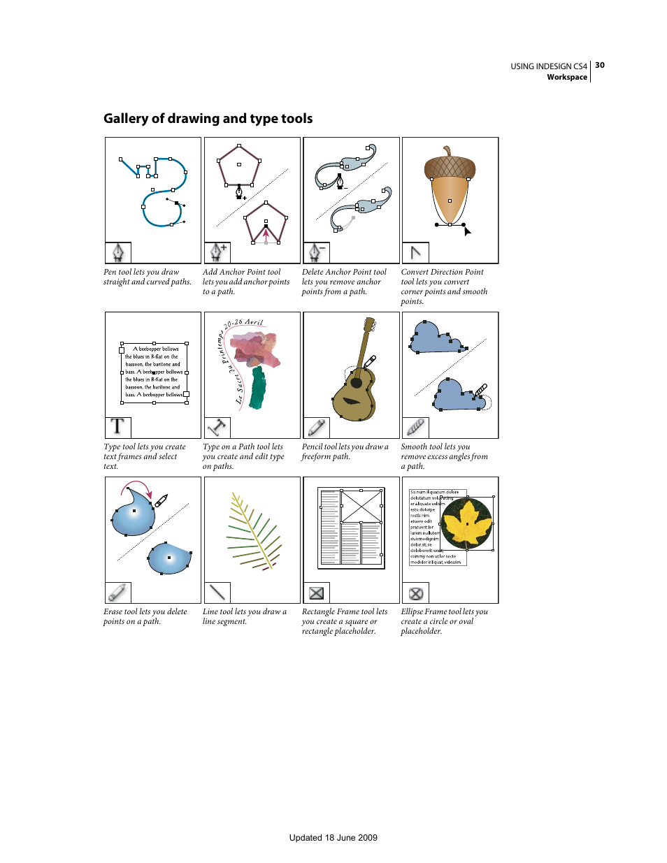 Gallery of drawing and type tools | Adobe InDesign CS4 User Manual | Page 38 / 717