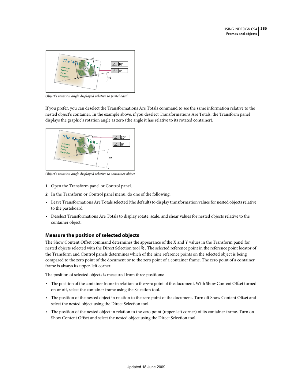 Measure the position of selected objects | Adobe InDesign CS4 User Manual | Page 394 / 717