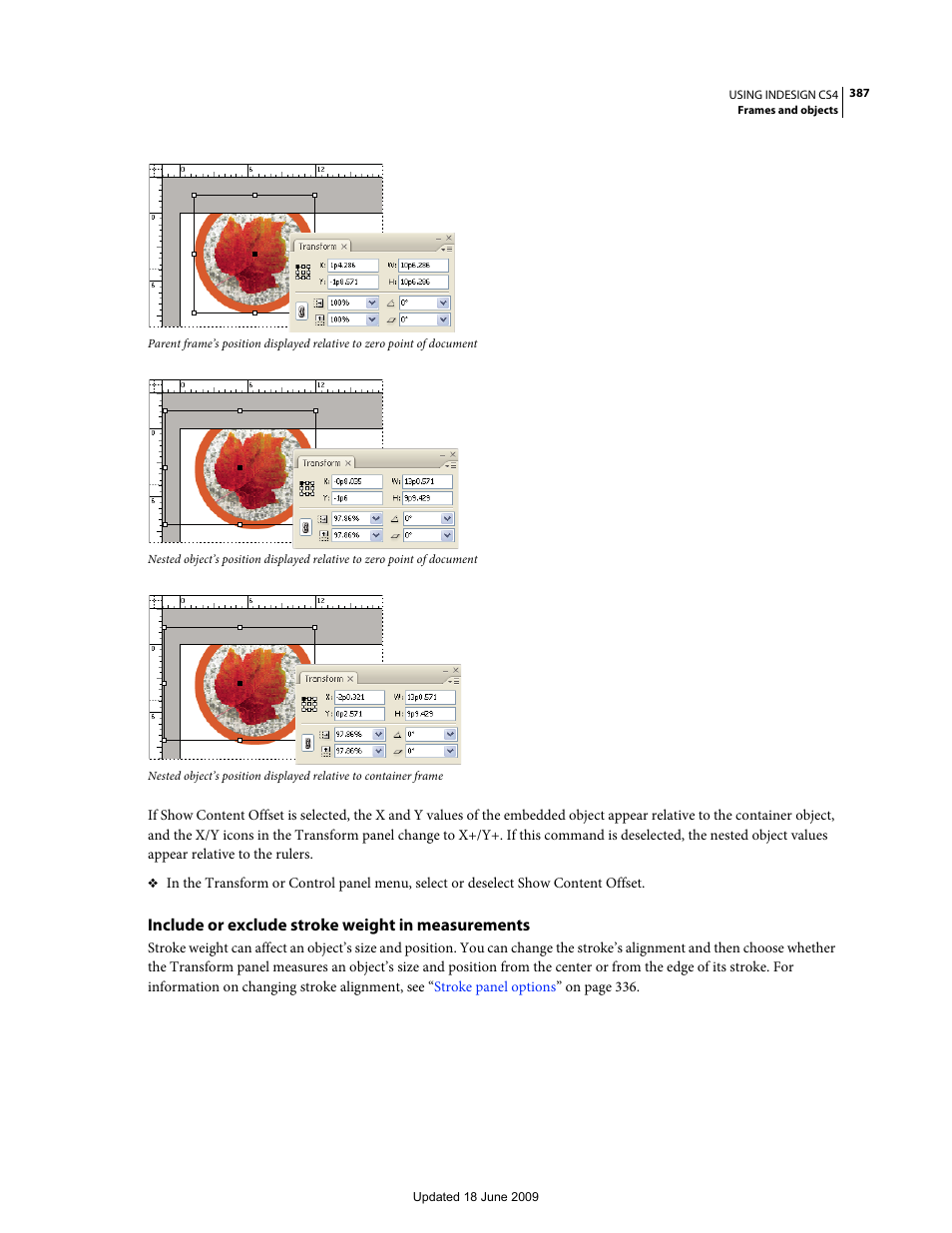 Include or exclude stroke weight in measurements | Adobe InDesign CS4 User Manual | Page 395 / 717