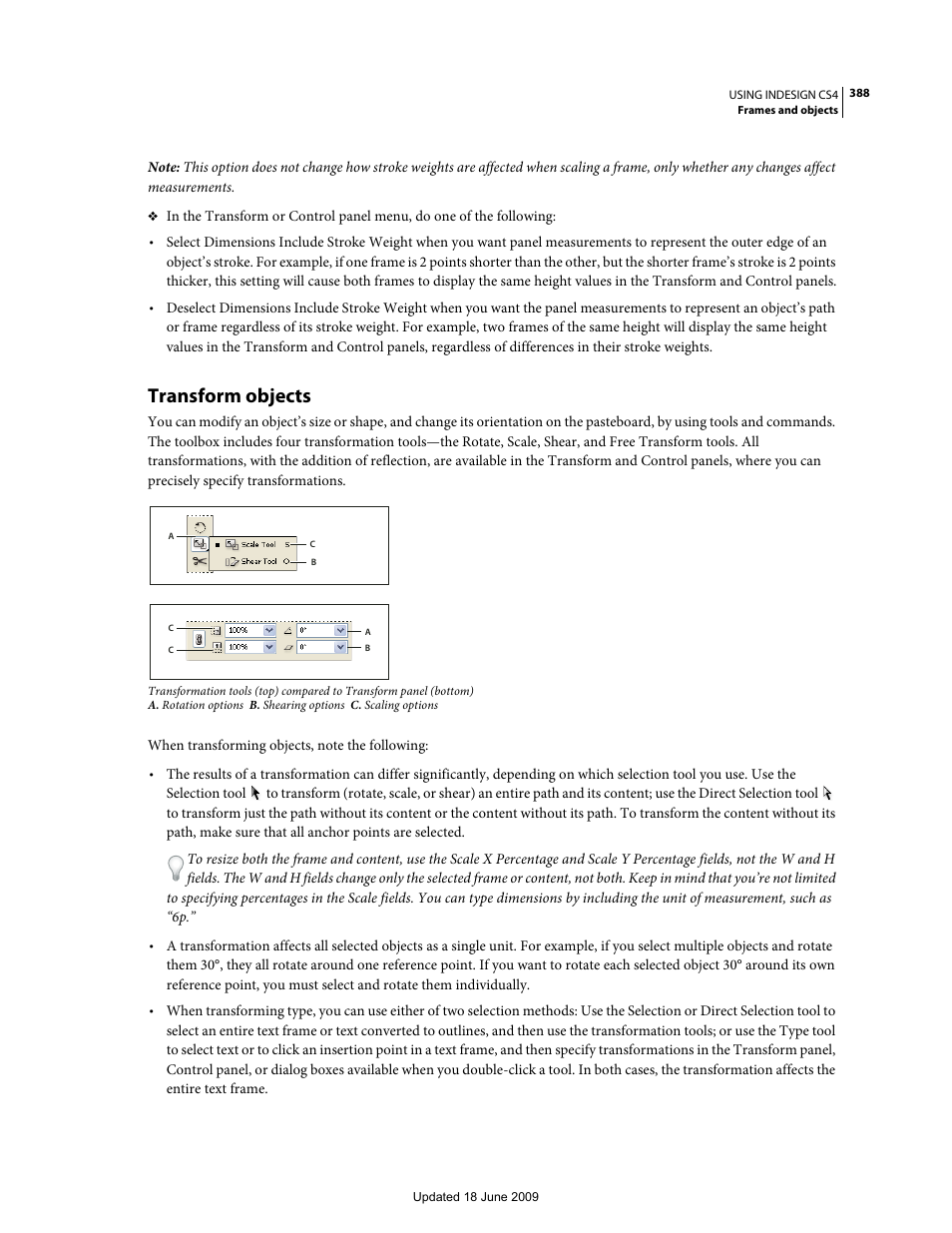 Transform objects, 388 and | Adobe InDesign CS4 User Manual | Page 396 / 717