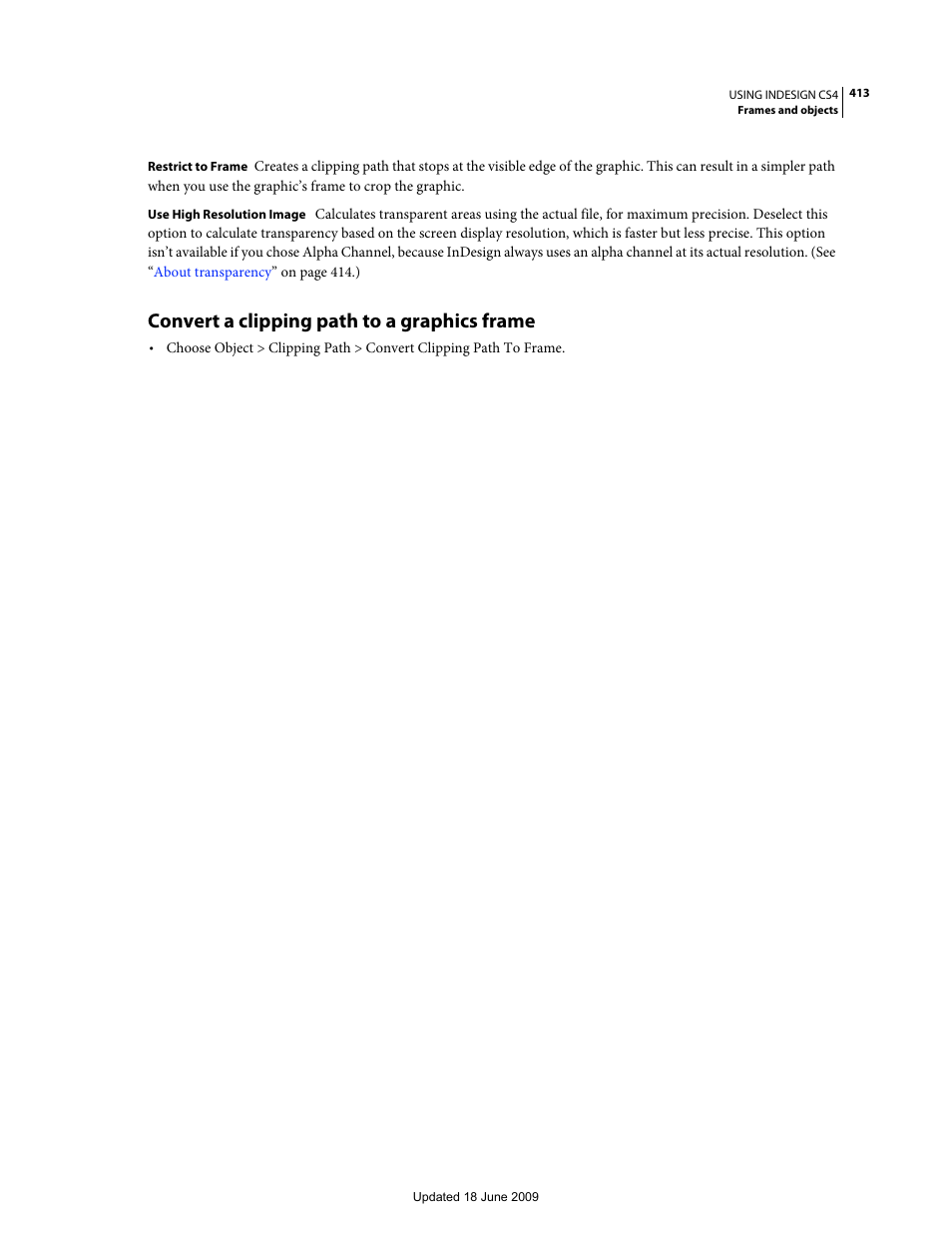 Convert a clipping path to a graphics frame | Adobe InDesign CS4 User Manual | Page 421 / 717
