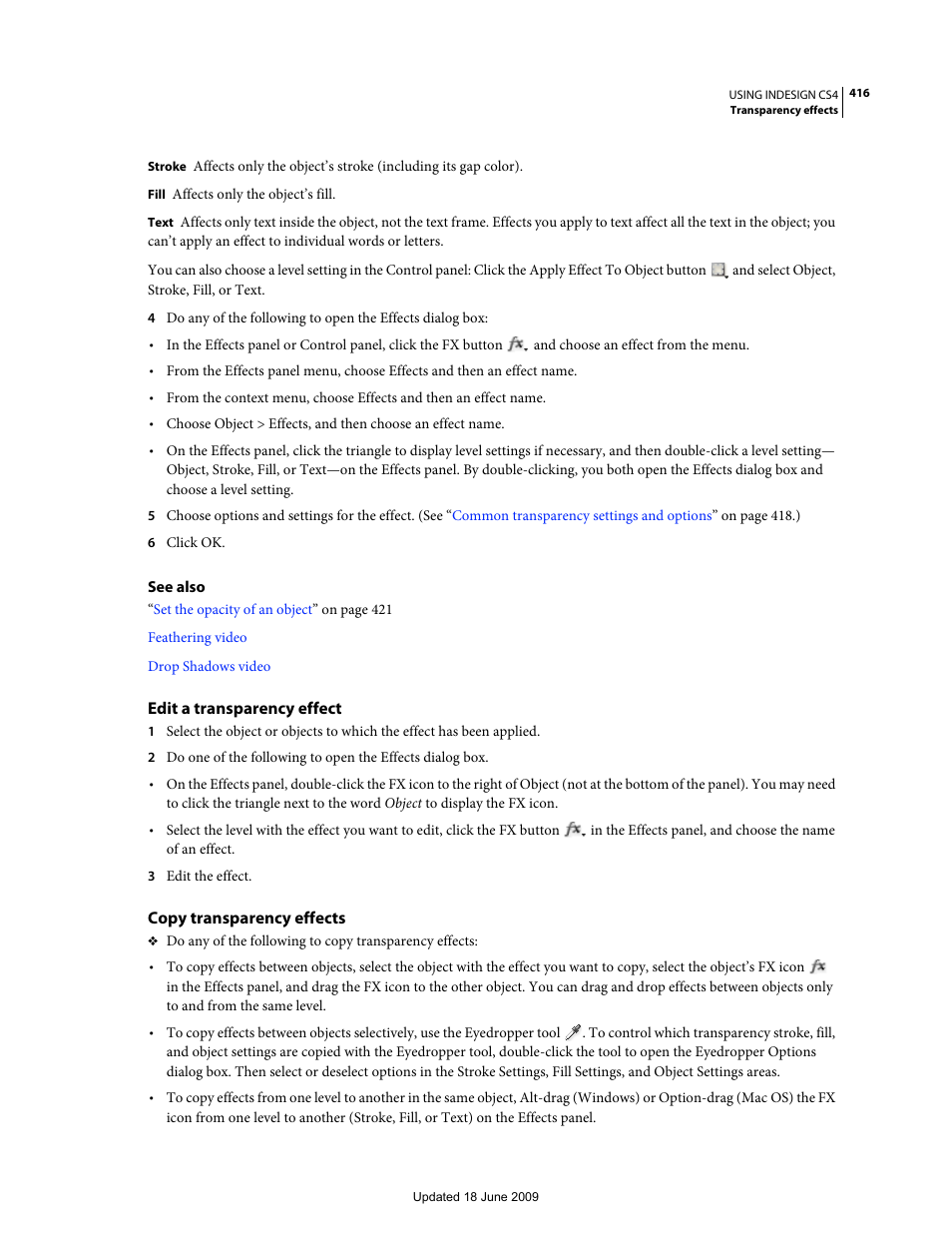 Edit a transparency effect, Copy transparency effects | Adobe InDesign CS4 User Manual | Page 424 / 717