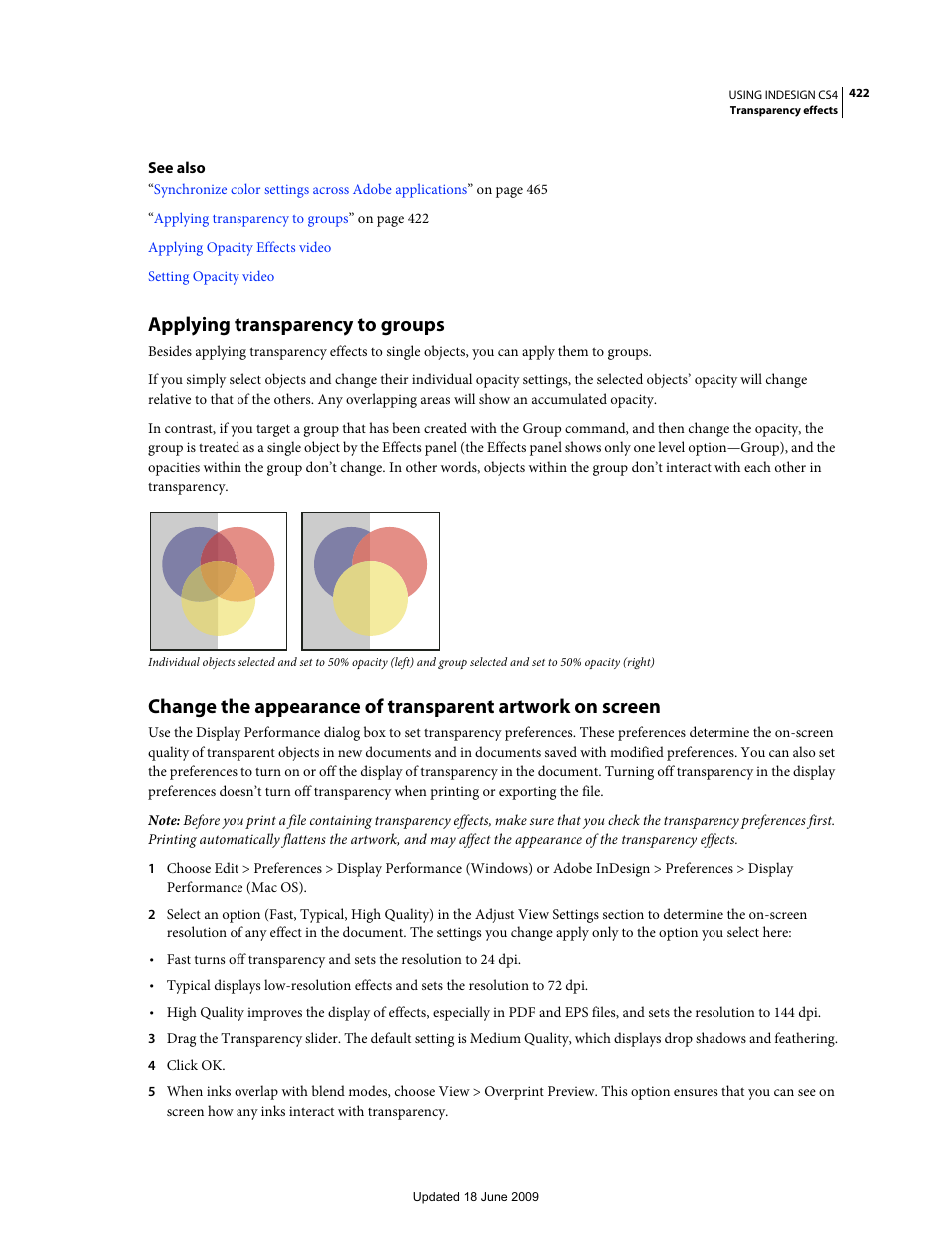 Applying transparency to groups | Adobe InDesign CS4 User Manual | Page 430 / 717