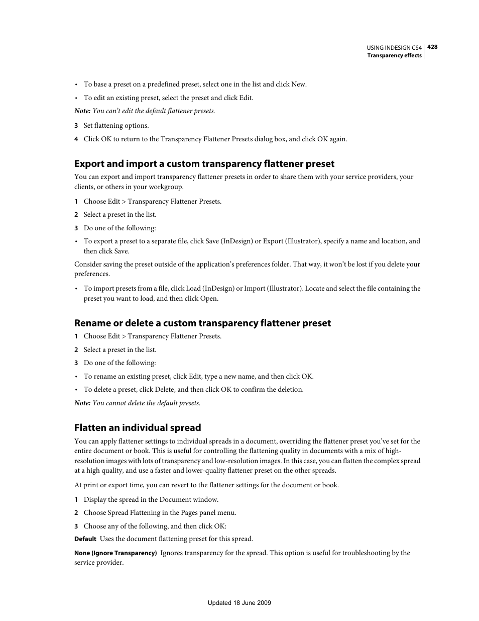 Flatten an individual spread | Adobe InDesign CS4 User Manual | Page 436 / 717