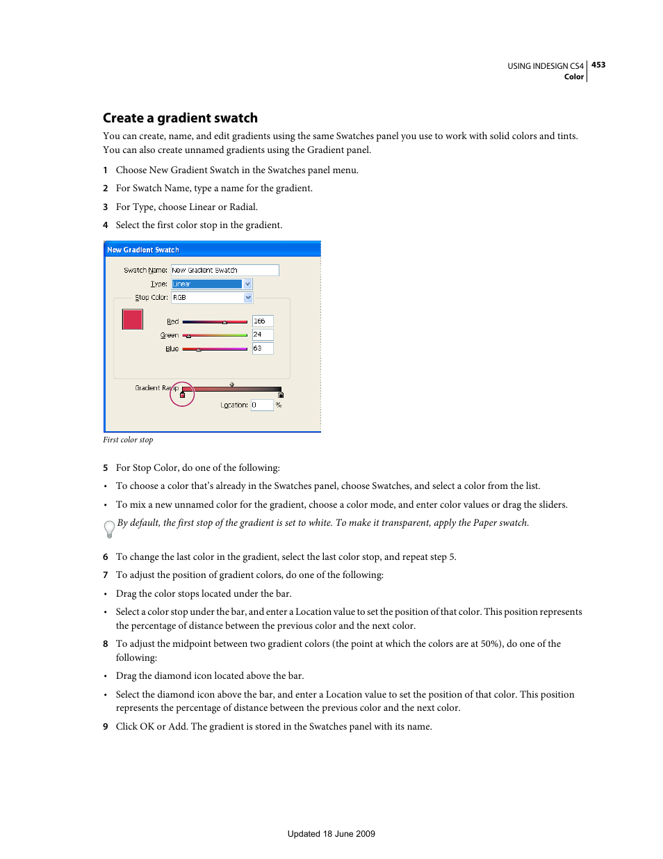 Create a gradient swatch | Adobe InDesign CS4 User Manual | Page 461 / 717