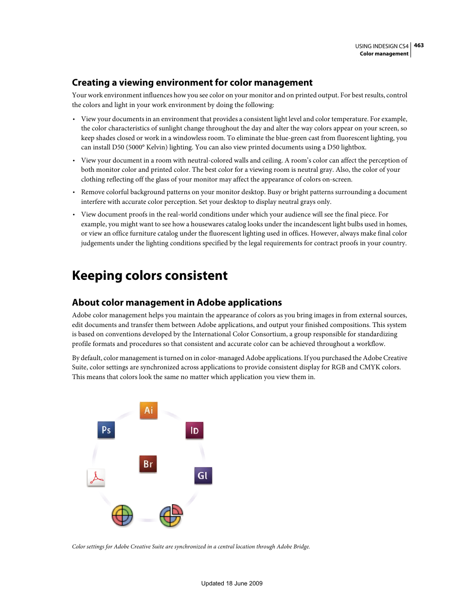 Keeping colors consistent, About color management in adobe applications | Adobe InDesign CS4 User Manual | Page 471 / 717