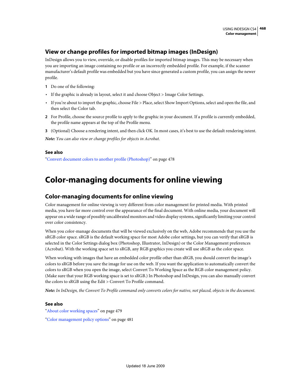 Color-managing documents for online viewing | Adobe InDesign CS4 User Manual | Page 476 / 717