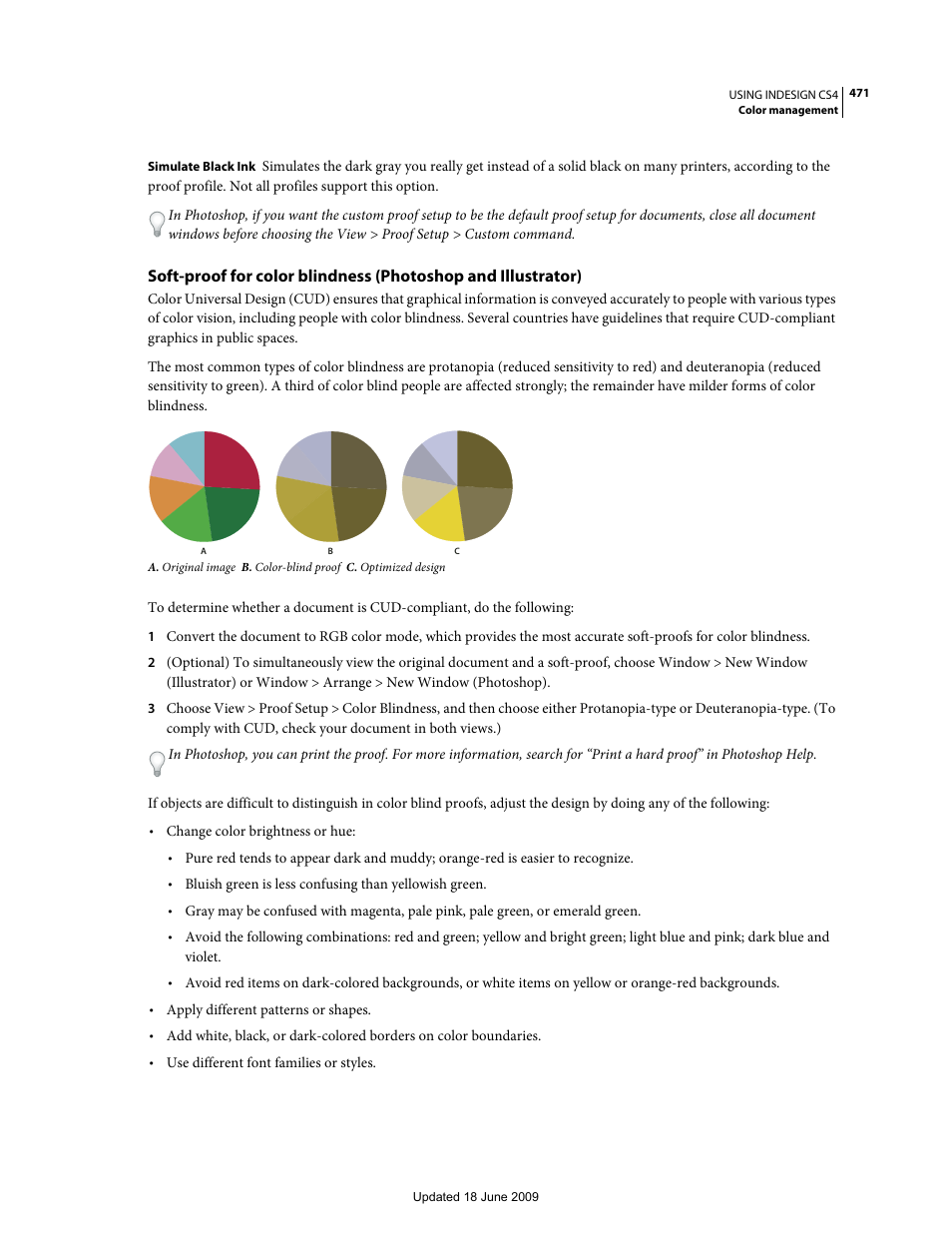 Soft-proof for color blindness (photoshop and, Illustrator) | Adobe InDesign CS4 User Manual | Page 479 / 717