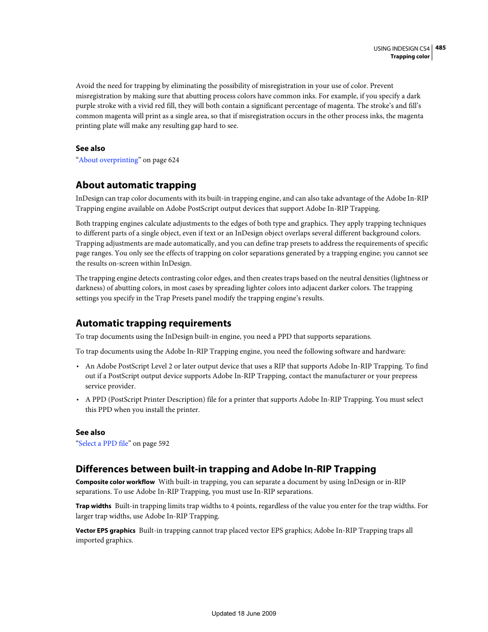 About automatic trapping, Automatic trapping requirements | Adobe InDesign CS4 User Manual | Page 493 / 717