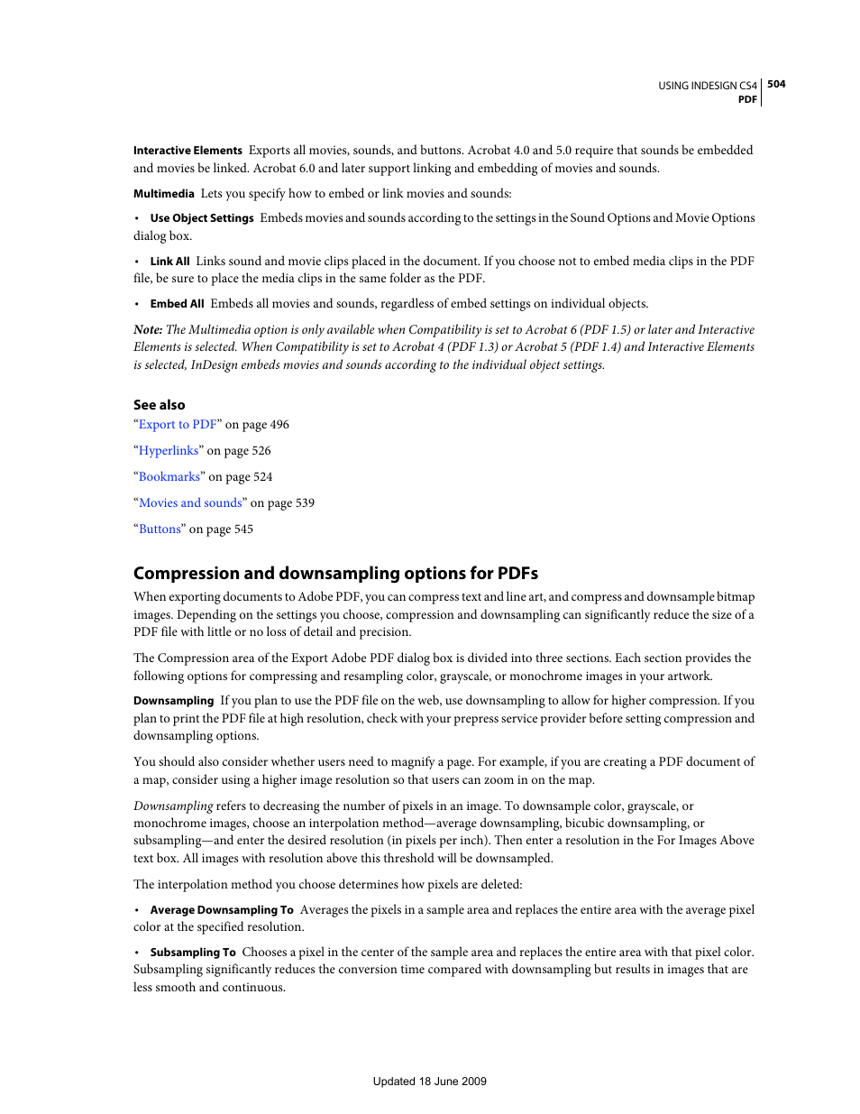 Compression and downsampling options for pdfs | Adobe InDesign CS4 User Manual | Page 512 / 717