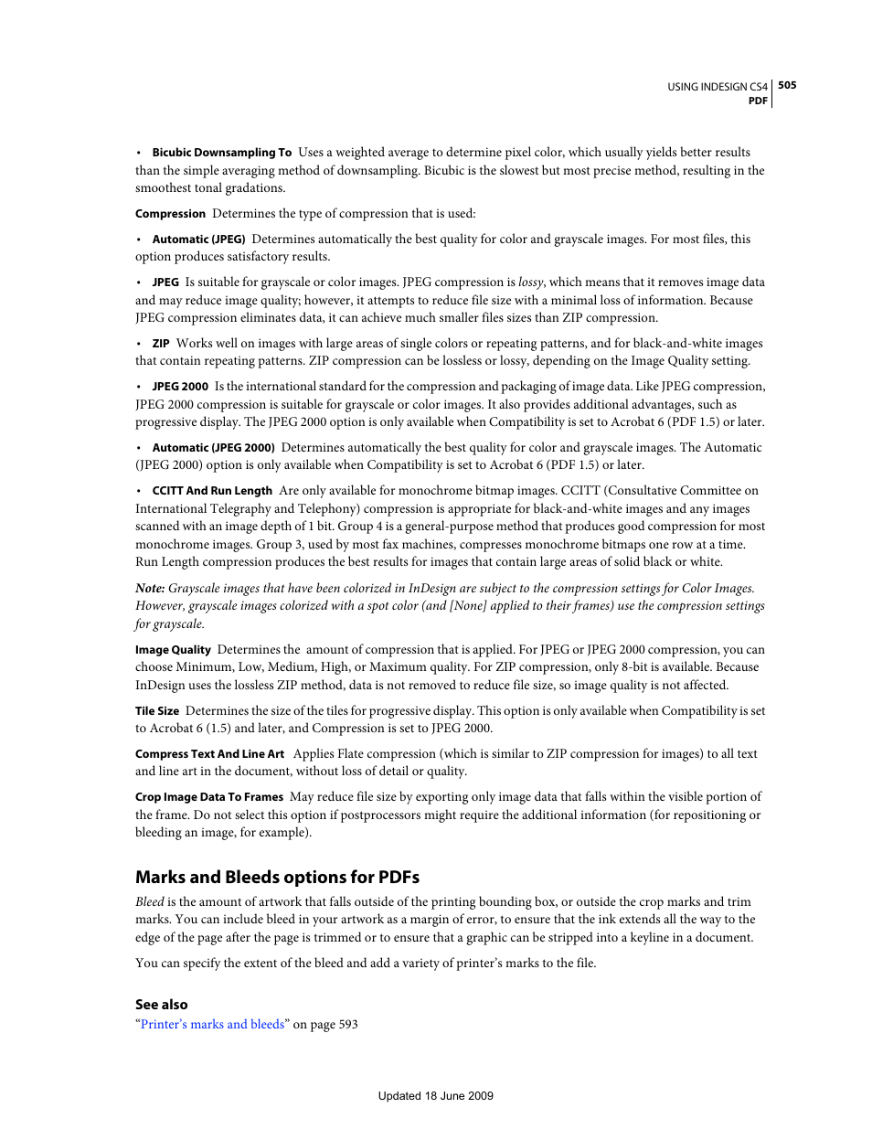 Marks and bleeds options for pdfs | Adobe InDesign CS4 User Manual | Page 513 / 717