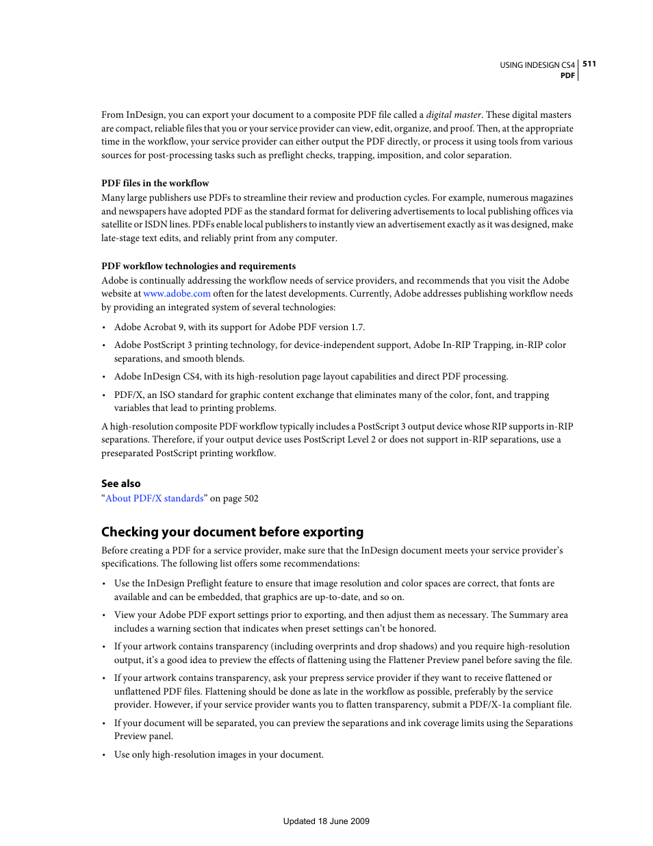 Checking your document before exporting | Adobe InDesign CS4 User Manual | Page 519 / 717