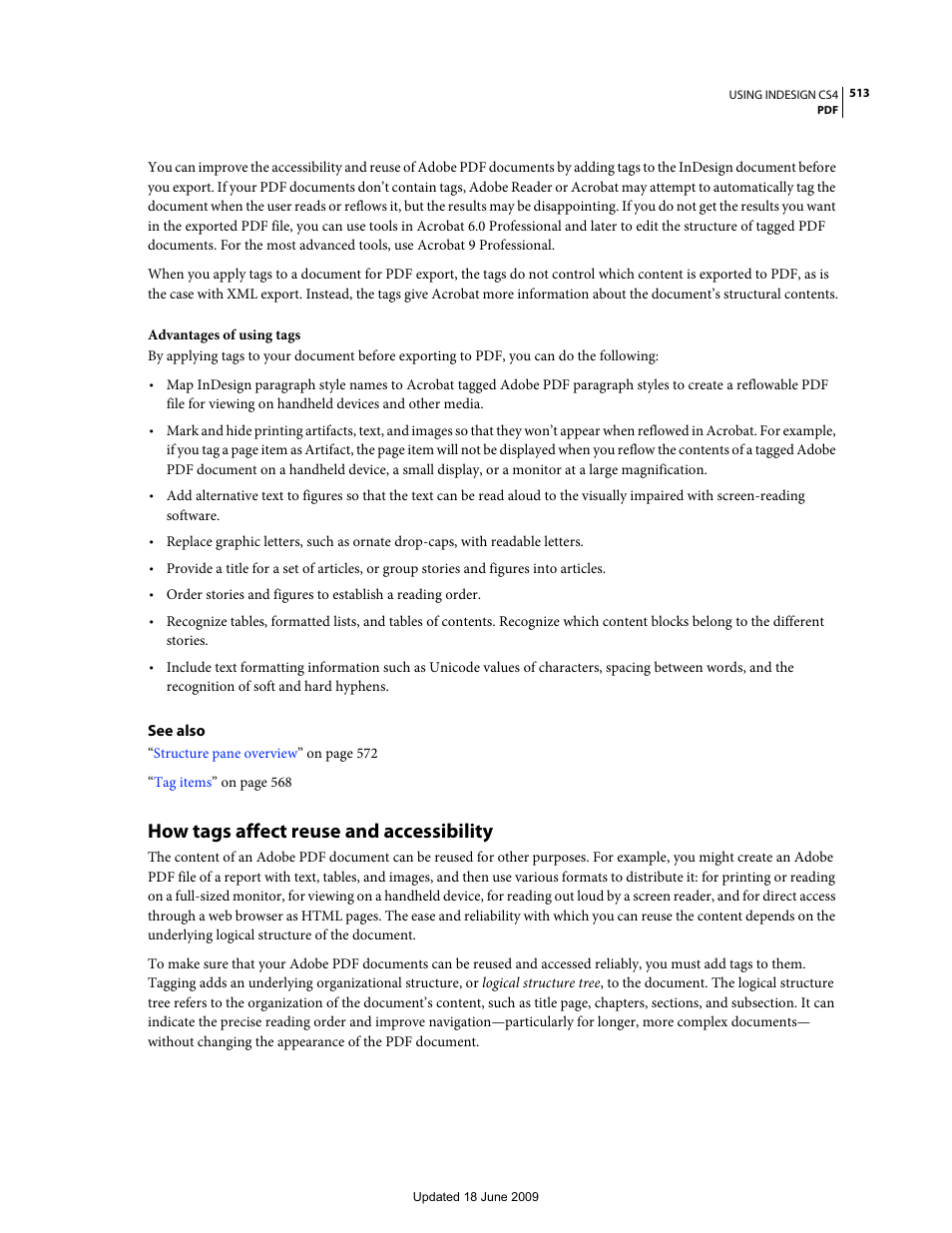 How tags affect reuse and accessibility | Adobe InDesign CS4 User Manual | Page 521 / 717