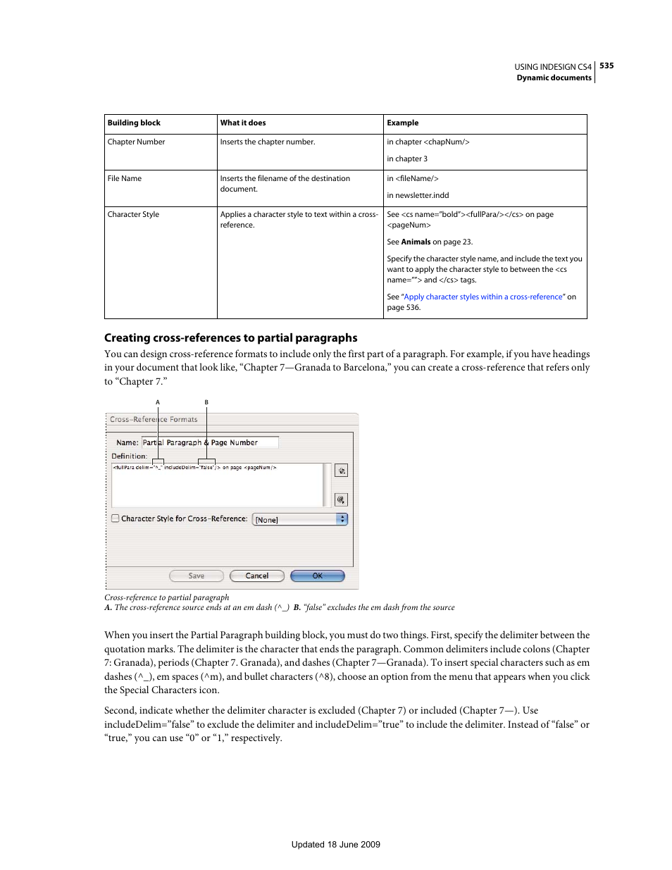 Creating cross-references to partial paragraphs | Adobe InDesign CS4 User Manual | Page 543 / 717